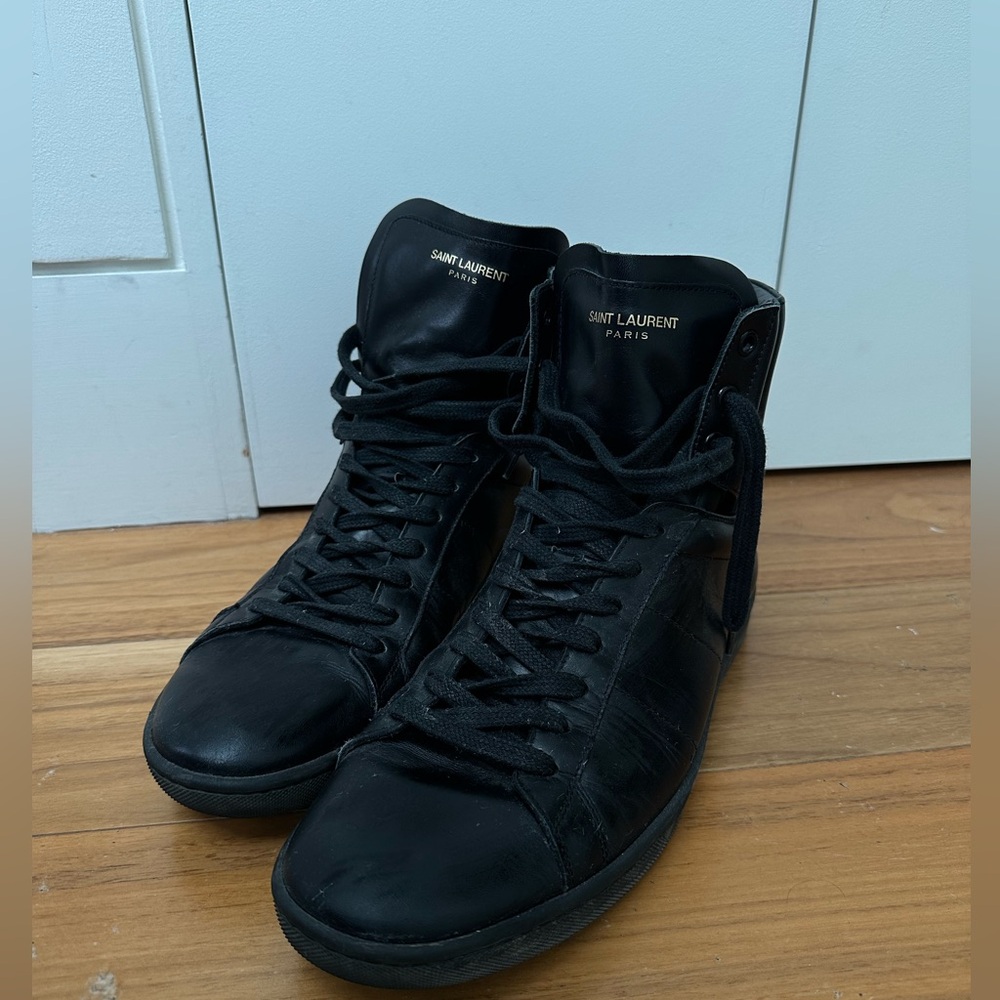 Saint Laurent black leather high top sneakers